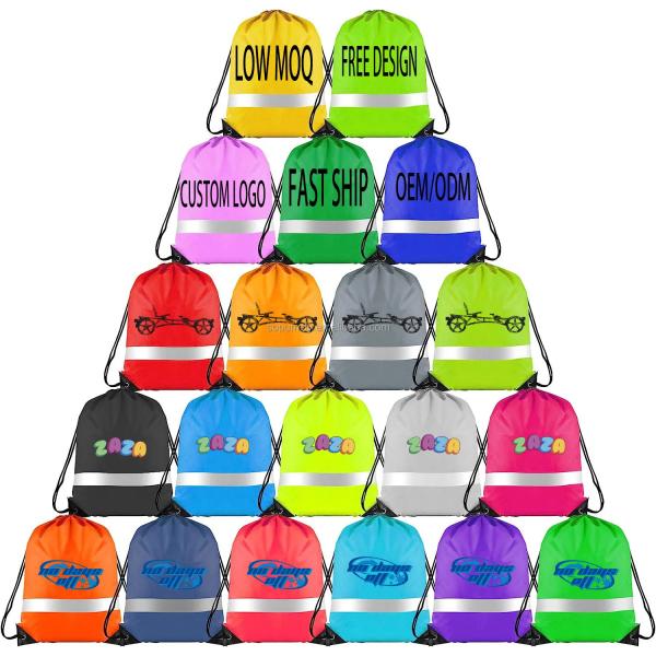 String Closure Custom Logo 210D Polyester Drawstring Backpack Bag for Traveling