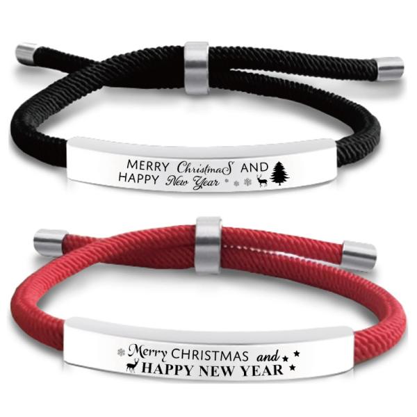 Bracelet Christmas gift black red rope stainless steel bracelet braided rope engraved words heart logo picture yiwu