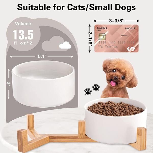 Raised Slow Feeder Dog Bowl With Non-Slip Wood Stand Medium Sized