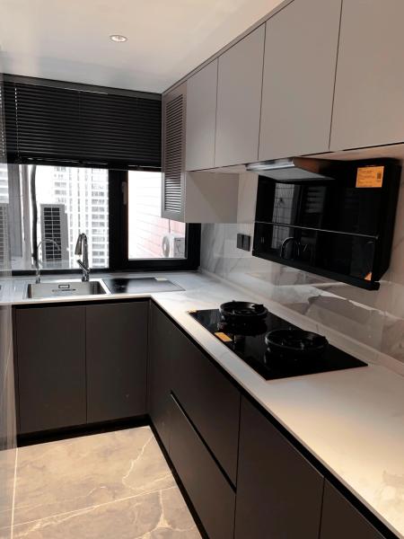 Cabinet de cocina contemporáneo de melamina de madera con acabado de grano de isla