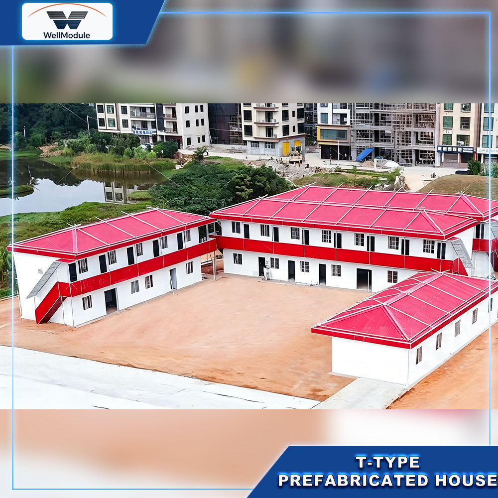 T Type Prefabricated House with Steel Structure and Sandwich Panel for Construction Camp, Worker Dormitory and Temporary Office Building