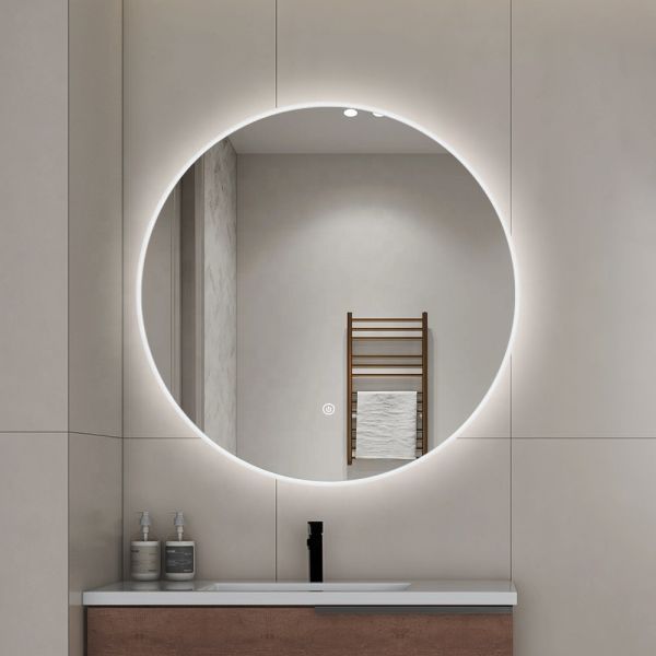 Wall Mounted Circular LED Bathroom Mirror IP44 With Acrylic Frame
