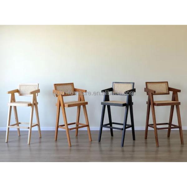 Solid Wood High Bar Stool Chair with Back Rest and Arms Natural/Walnut/Black