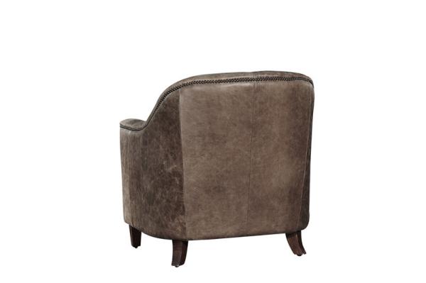 Home Grey Leather Leisure Armchair With Handwork Brasss Nail Heads Decor