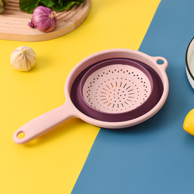 Multi-Function Round Retractable Fruit Tray Folding Kitchen Washing Basket with Handle Home Use Plastic Fruit Basket