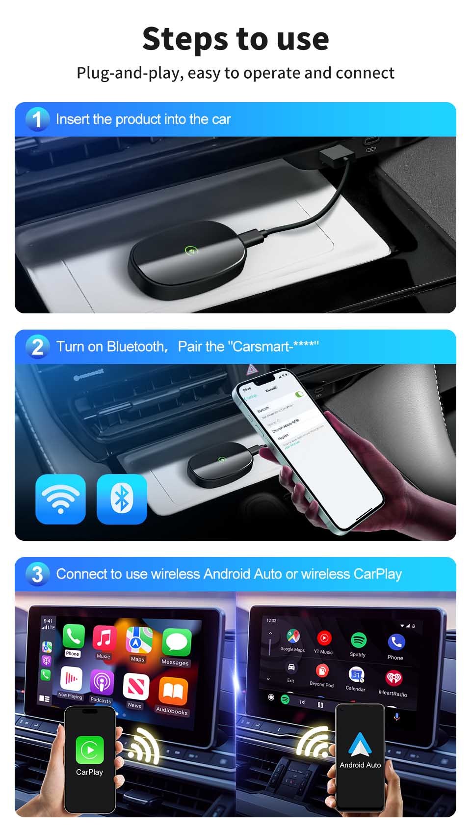 64MB Android Carplay Dongle Car Wireless Carplay Adapter ROHS Certificated