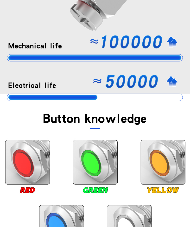 Metal Indicator Light LED 16mm Signal Light Screw Terminal 3V 6V 12V 24V 110V 220V Red Yellow Green Blue White