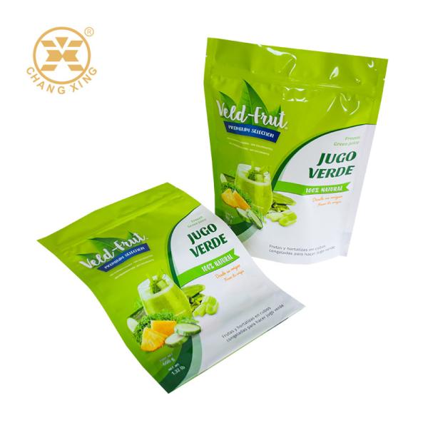 Custom Printing Sealed Plastic Packaging Bag With Zipper For Green Fruit Juice Frozen Food