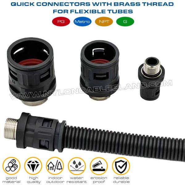 Black Plastic Straight Connectors with Metal Metric Thread M12~M63 for Flexible Hoses AD10~AD54.5 Найлон 6 быстрые соединители (соединения, фитинги) черный RAL9005 c/w Металлическая мужская нить PG7~PG48 для волнистых труб AD7~AD108