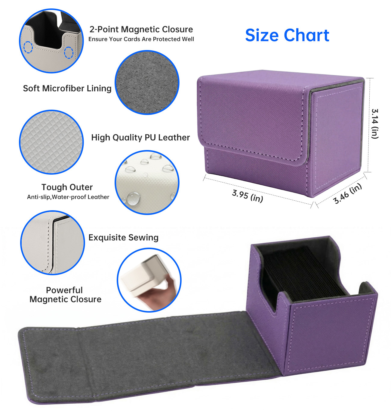 Magnetic Closure Leather Deck Box MTG TCG Card Horizontal Storage Organizer Case