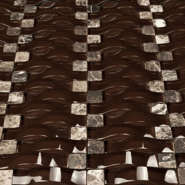 Chocolate 12x12 Stone Glass Mosaic Tile Backsplash For Kitchen Wall