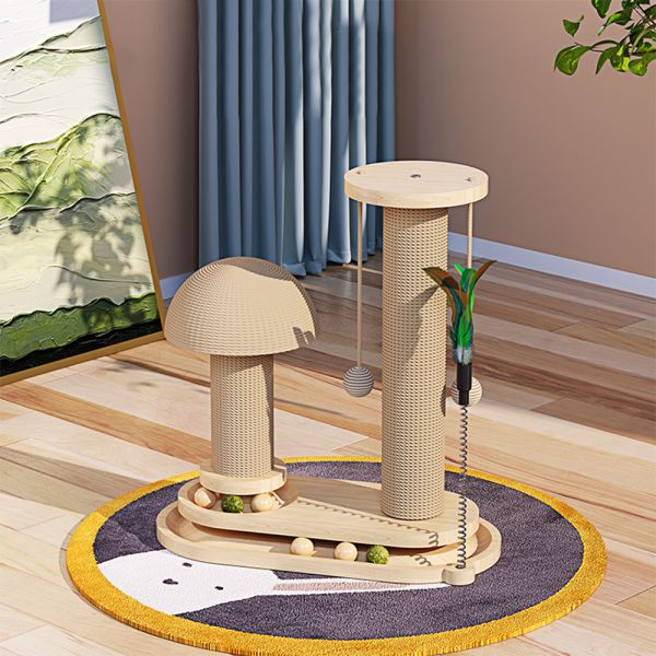 Biodegradable Cat Scratcher Toy Cat Scratching Post Wooden And SISAL Long Lasting