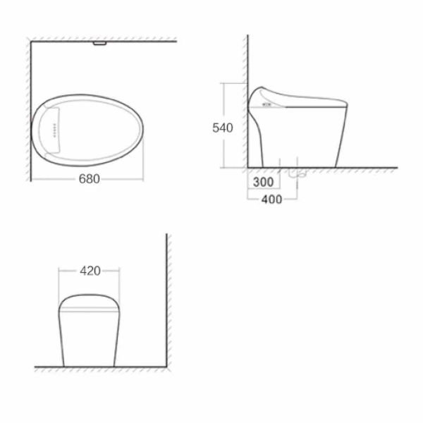 Space Saving Modern Smart Toilet White Tankless Smart Toilet 420x680x540mm Orin OR2205B