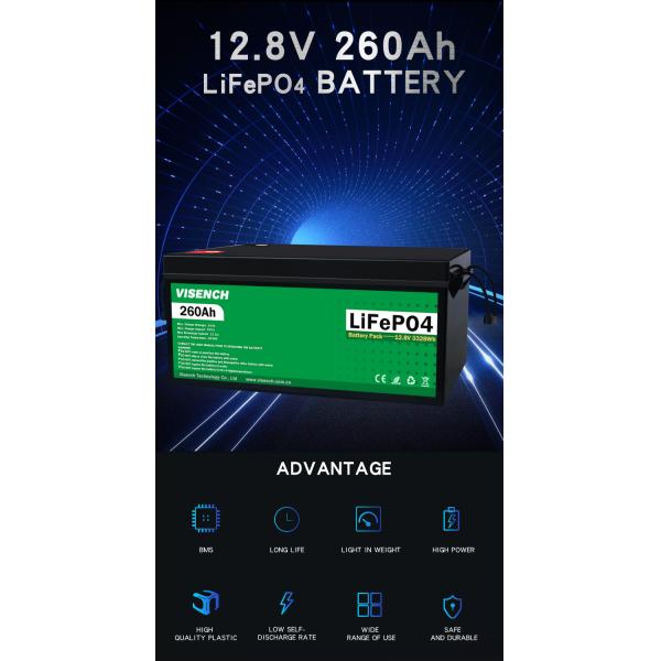 Солнечная энергия 12В 260Ач Перезаряжаемая литий-железо-фосфатная батарея Lifepo4 батареи 12.8В 260Ач Литий-батарея
