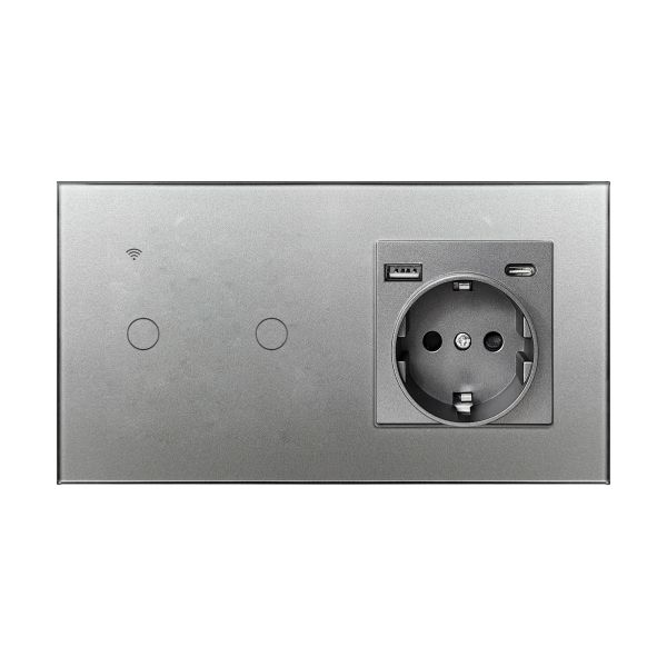 Voice Control Smart Switch and Socket with Glass Panel and Round Mounting Box for Smart Home Integration