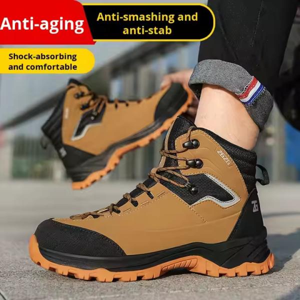 Brown / Green / Black OEM Security Work Boots Microfiber Leather Steel Toe Kevlar Midsole Work Shoes Rubber Sole