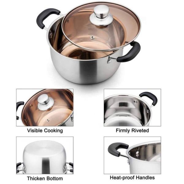 Best Selling Silver Cook-pot Kitchenware Multiple Sizes Pots Circle Cooking Soup Pot With Glass Lid
