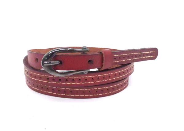 Adjustable Dress Casual Skinny Womens Genuine Leather Belt With Punching And Contrast Color Stitching