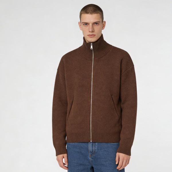 Custom Winter Stand-Up Collar Zip up Cardigan Sweater Knit Wool Cashmere Blend Thick Solid Warm Turtleneck Casual Knitwear Coat