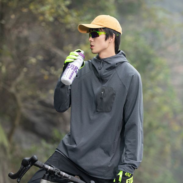 Quick Dry Anti-UV Antibacterial Hooded Pullover, Forest Style Outdoor Long Sleeve Cycling Shirt For