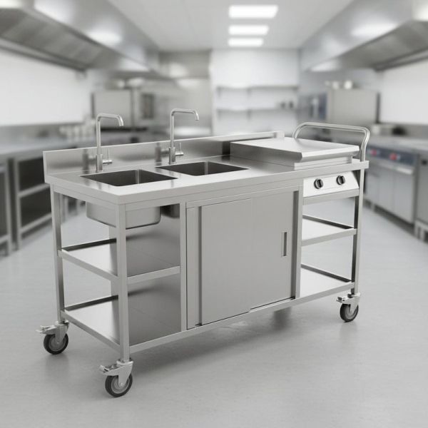 European Style Stainless Steel Mobile Food Trolley Catering Cart for Commercial Kitchen Use