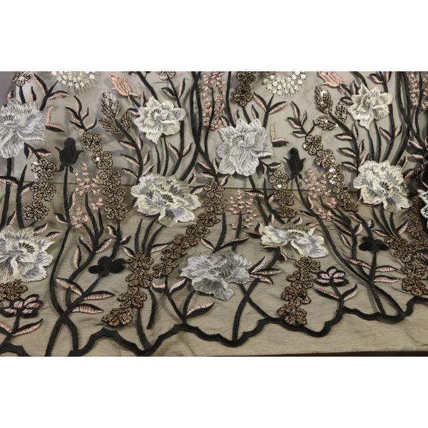 Scalloped вышитая ткань шнурка сетки, материал шнурка свадьбы с Paillettes