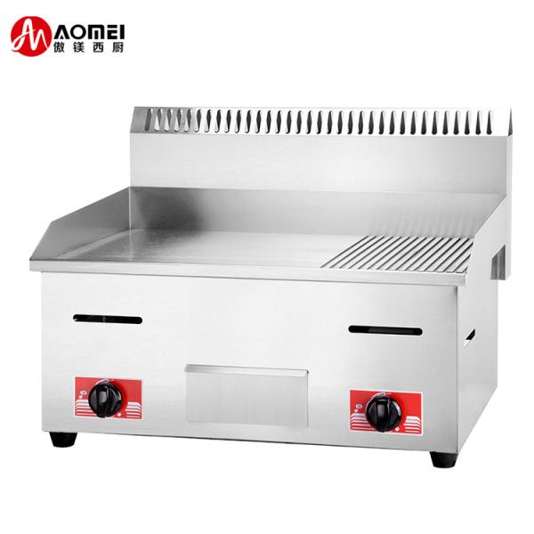 11.5kW Casca de proteção Grill de hambúrguer de gás de aço inoxidável com 1/3 de barra de trabalho ranhada