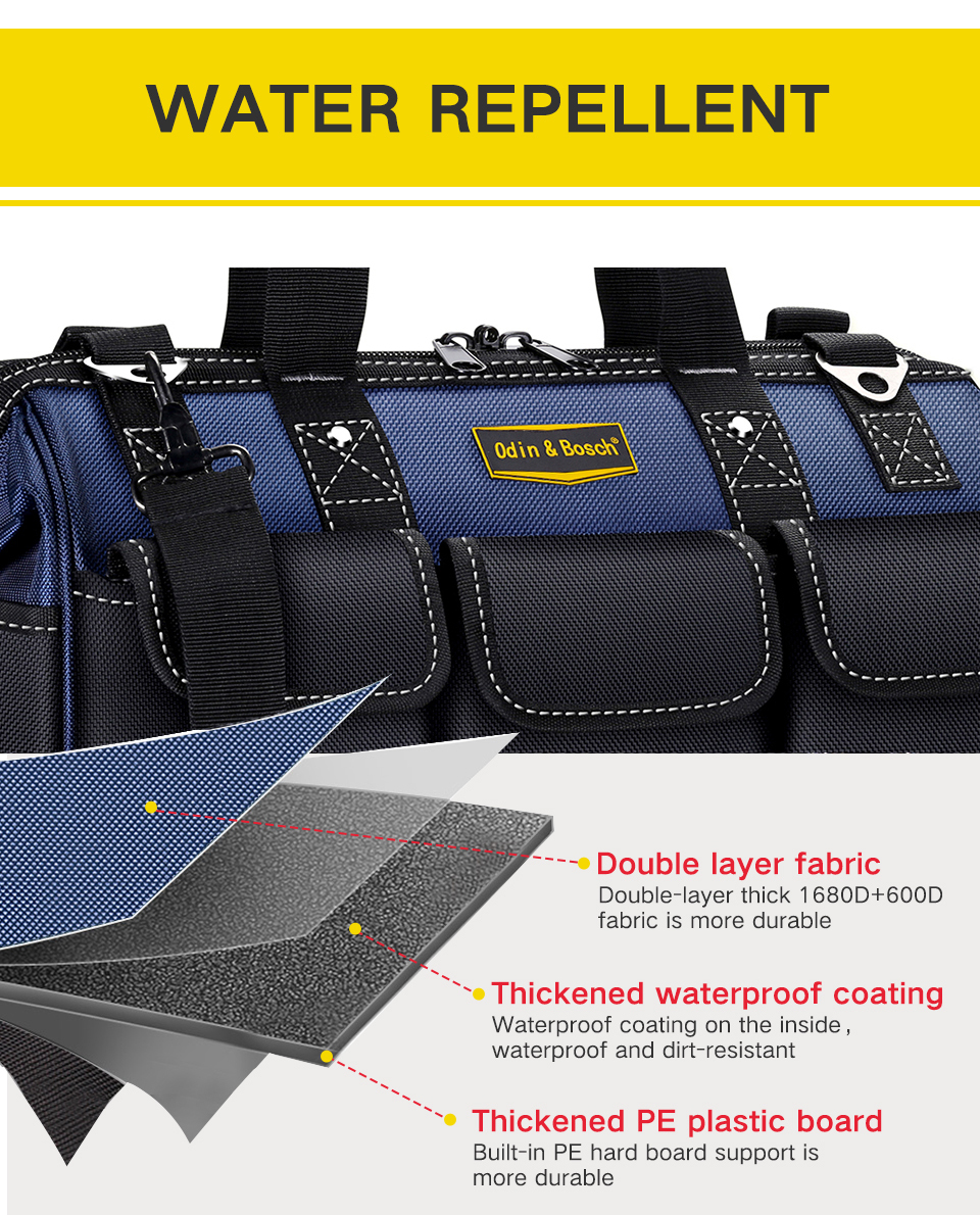 Heavy Duty Multi-Purpose Oxford Zipper Organize Storage Electrian Tool Bag Hanging Tool Bag Electrician With Hard Bottom