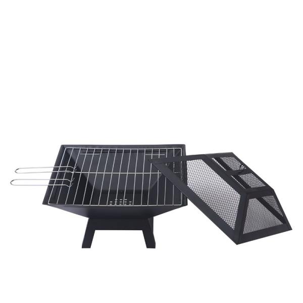 2 in 1 Outdoor Garden Charcoal Fire Pit Brazier with Square Barbecue 46.5*46.5*347cm