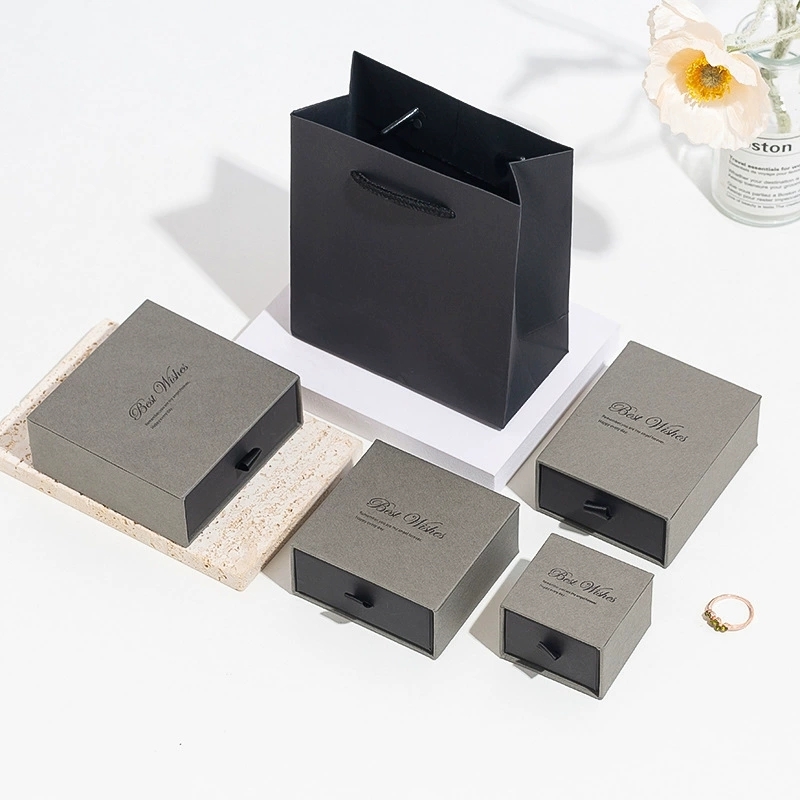Sliding Drawer Jewelry Packaging Box Set With Ribbon Pull Tab And Gift Bag
