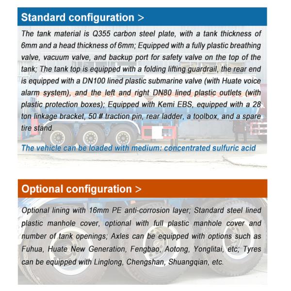Tri Axle Concentrated Sulfuric Acid Tanker Semi Trailer For Chemical Transport