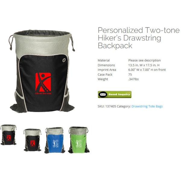 personalized two tone hiker's drawstring backpack,zip pouch string A sling