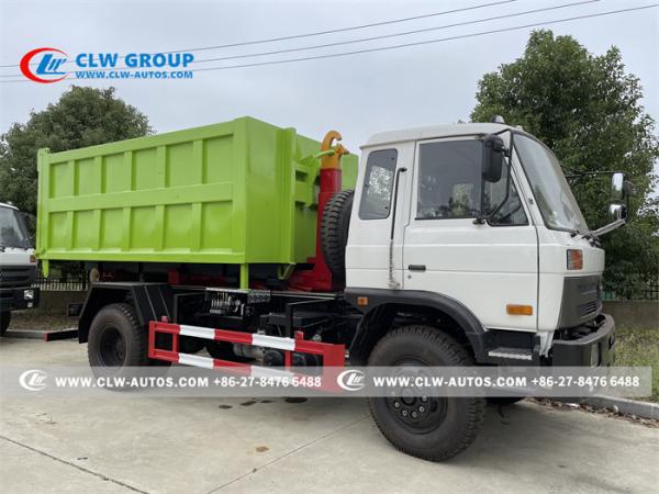 Caminhão de lixo hidráulico do elevador do gancho de Dongfeng 153 com o recipiente 14m3 