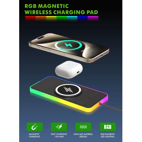 Silicone Car Wireless Charging Pad RGB LED Qi Apple Samsung Earbuds Compatibility
