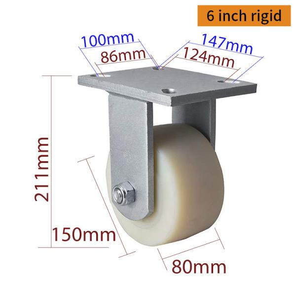 Large Heavy Duty Caster Wheels 6 Inch 150mm Plate MC Caster By Rigid Swivel / Brake Type 936-26