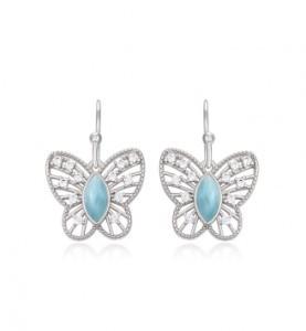 Cabochon S925 Blue Larimar Silver Jewelry Butterfly Drop Earrings