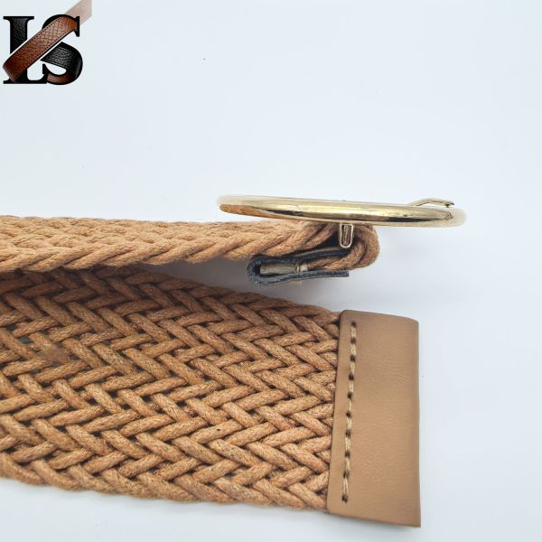 Brown Wax Rope Braided Belt for Women Lady Girl Metal Buckle Adjustable Knitted Belts