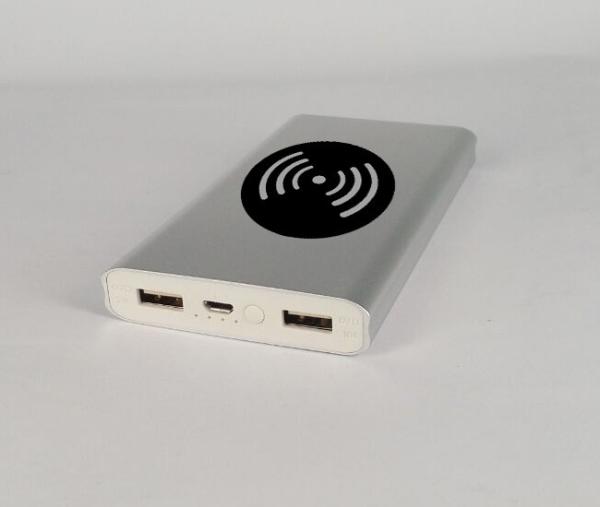 Customized Logo Aluminum 12000mAh Dual USB QI Wireless Fast Charging Power Bank
