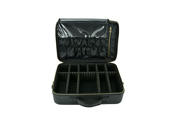 Caso da beleza do plutônio com do saco de couro da composição do preto do zíper o saco cosmético impermeável para artistas