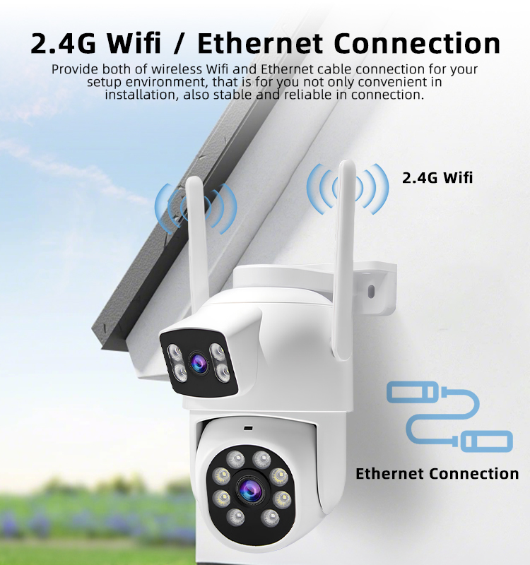 Dual‑Lens WiFi Security Camera Outdoor, 2MP+2MP Dual View Surveillance Camera, Panoramic PTZ Camera with AI Human Detection, Two‑Way Audio, 3‑Mode Night Vision, IP65 Waterproof for Home Yard Security