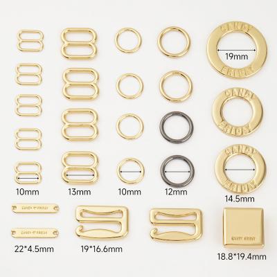 Logo Customer Logo Metal Label Bikini Connector for 8 Sliders Buckle O Rings G Buckle