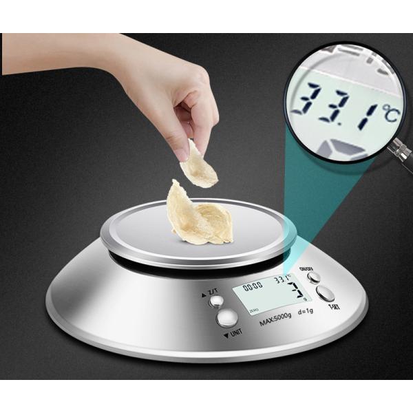Báscula de cocina de acero inoxidable con medición de corpúsculos de 0,5 kg, peso unitario, con cuenco, capacidad de 5 kg/1 g