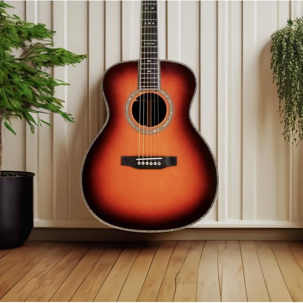 Custom Dark Brown Burst Solid Wood OM-42 / 45 Style Acoustic Guitar