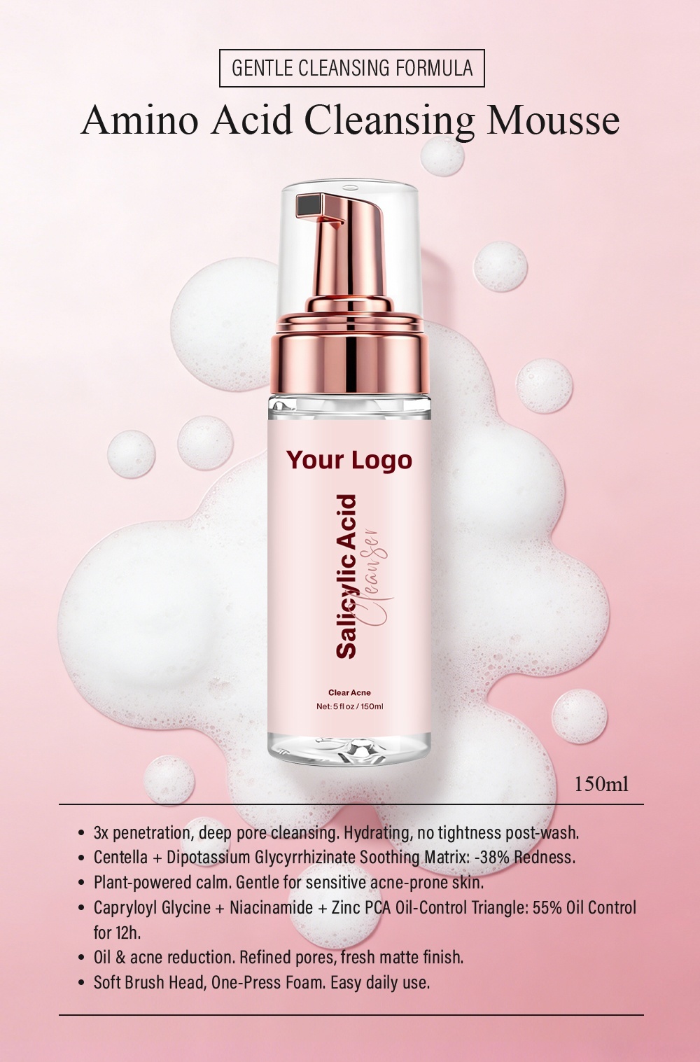 OEM ODM Korean Natural Foam Cleansing Foam Sakeylic Acid Niacinamide Skincare Cleanser Wash Milk