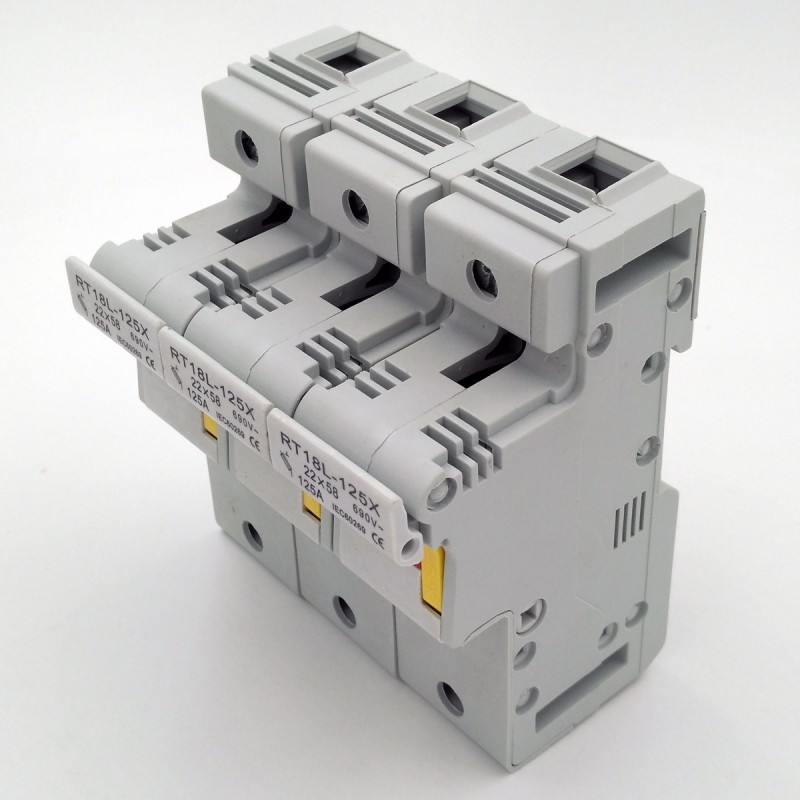 High Thermal Breaking Capacity 690V 3P Cylindrical Fuse Base 125A RT18-125X Low Voltage Thermal Fuse Holder 22*58 Fuse Link