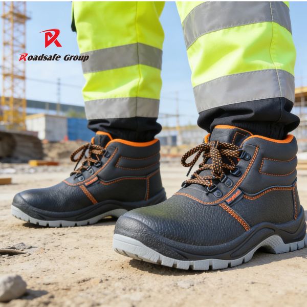 Premium Cow Leather Safety Shoes with Steel Toe & Steel Midsole, PU Outsole Industrial Work Boots For Construction Workers