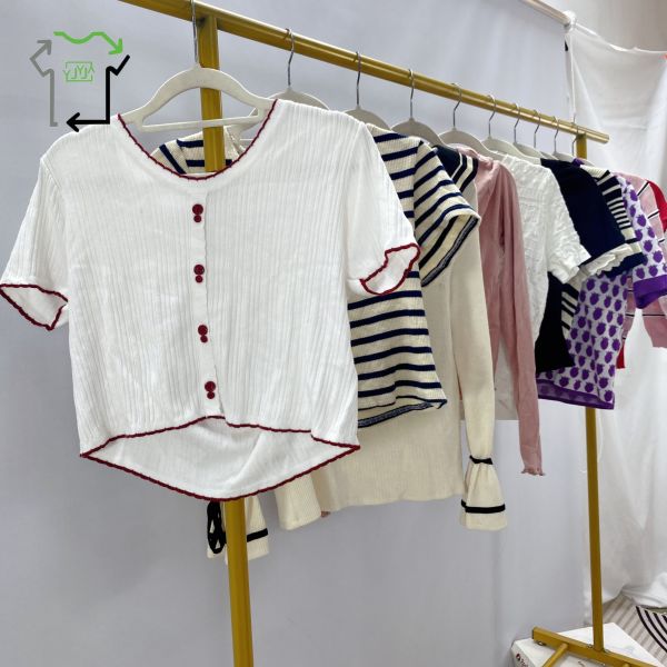 Vintage European Used Short Sleeve American Style Women's Knitted Sweaters Mixed Colors