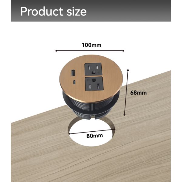 Alloy Metal Recessed Table Power Grommet Outlet 20W USB Charging