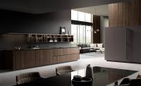 Armoires de cuisine modernes en faisceau de bois noir sur mesure avec vitrine en verre