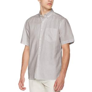 Tab Cuff Loose Linen Cotton Button Down Shirt Mens Grey Short Sleeve Shirt